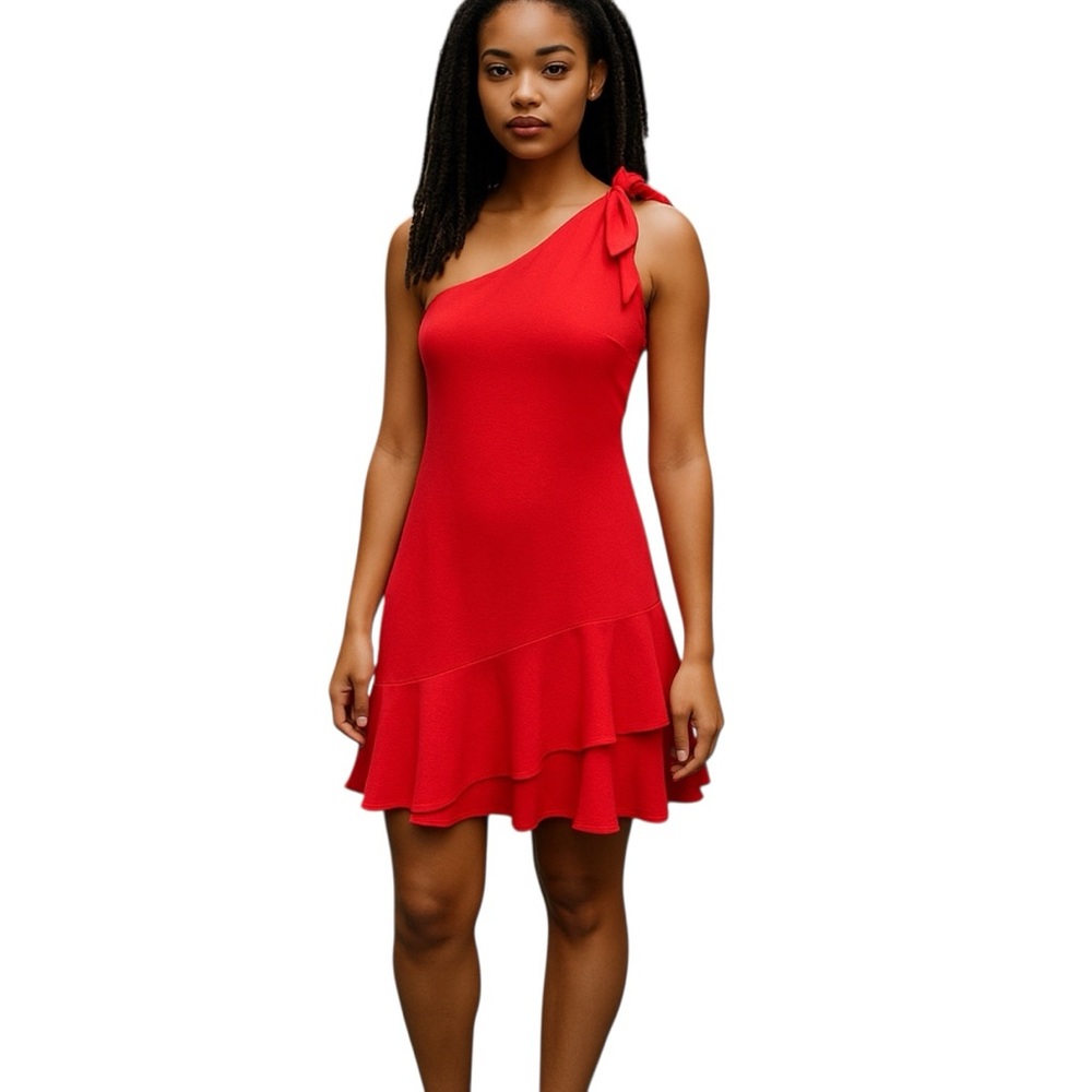 BCBG Dress Womens Size 4‎ Orange Teired Ruffle Asymmetrical Cocktail Mini New - Picture 3 of 15